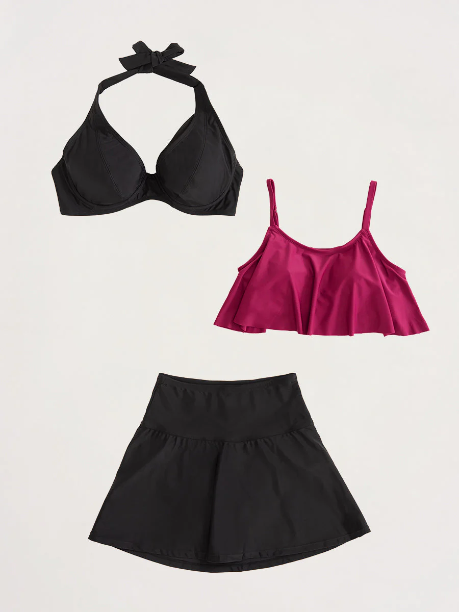 Bundle Shapermint Essentials - 1 Halter Bikini Top + 1 Ruffled Bikini Top + 1 Swim Skirt
