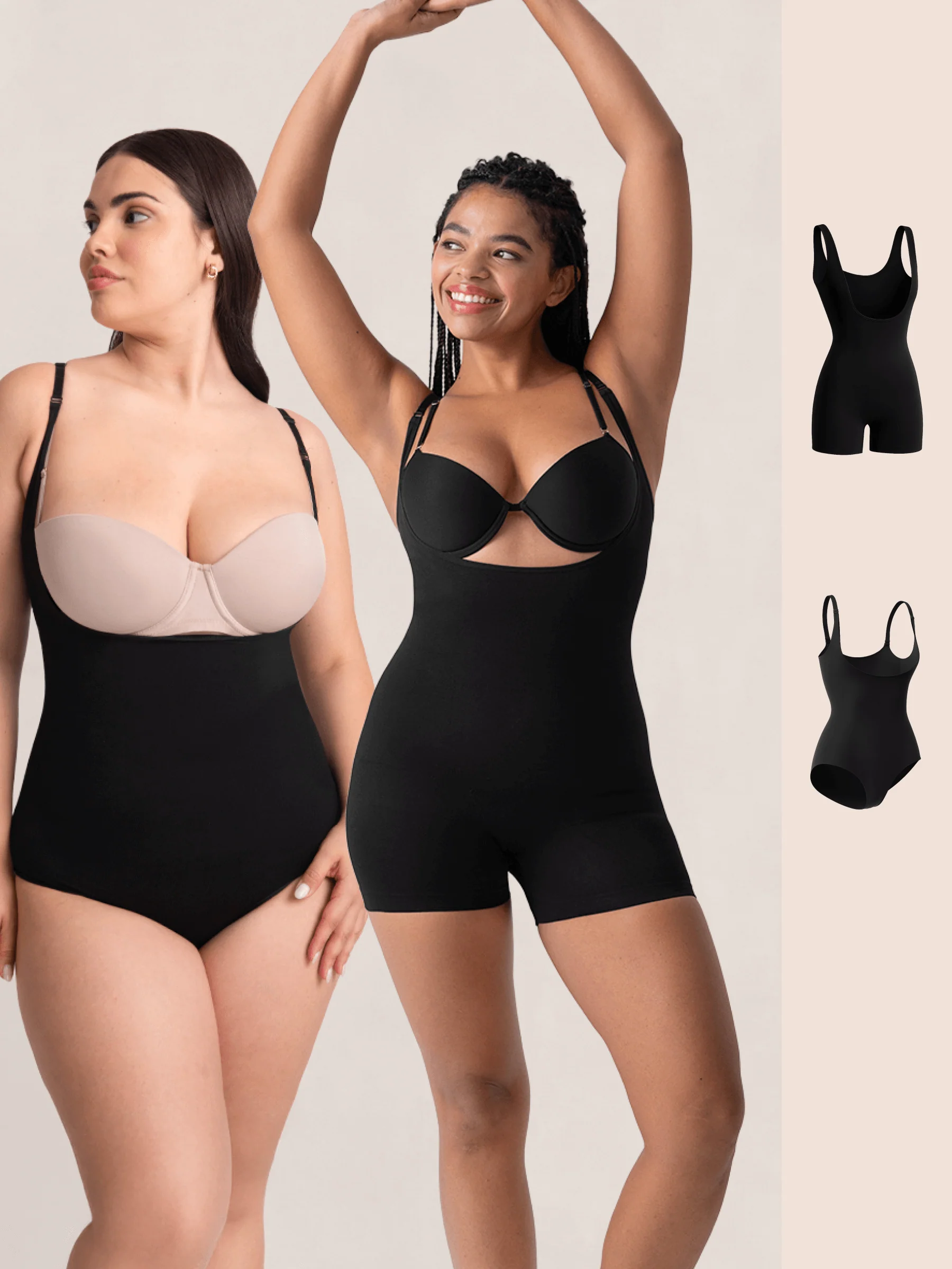 Bundle Shapermint Essentials - 1 Open-Bust Shaper Bodysuit Shaper Short + 1 Open-Bust Bodysuit Shaper Panty